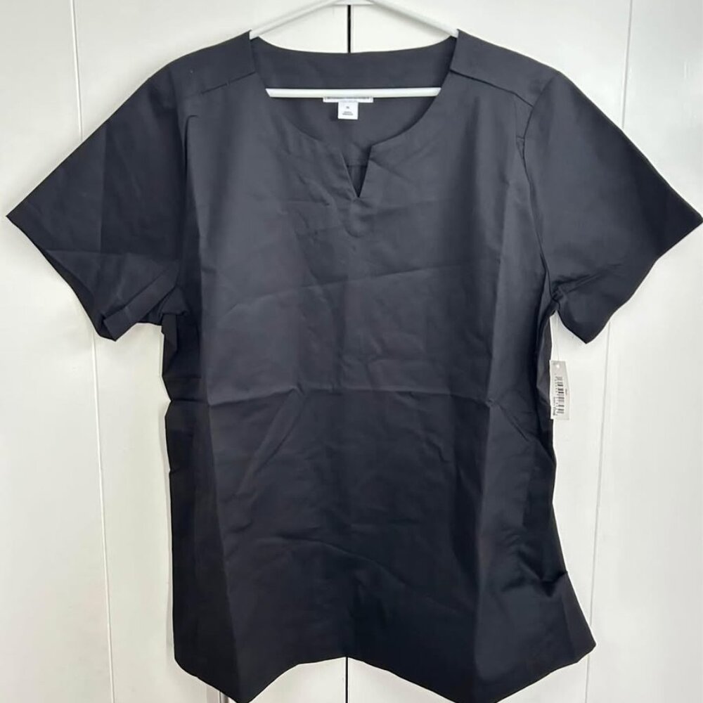 Women's Classic Fit Split Neck Crew Scrub Top, Black